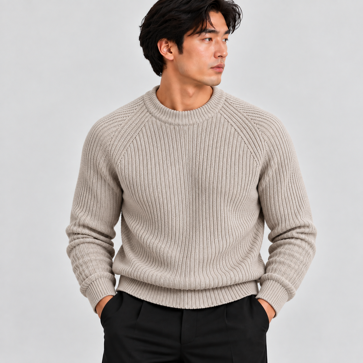 Men's heavyweight fisherman rib knit sweater in apricot