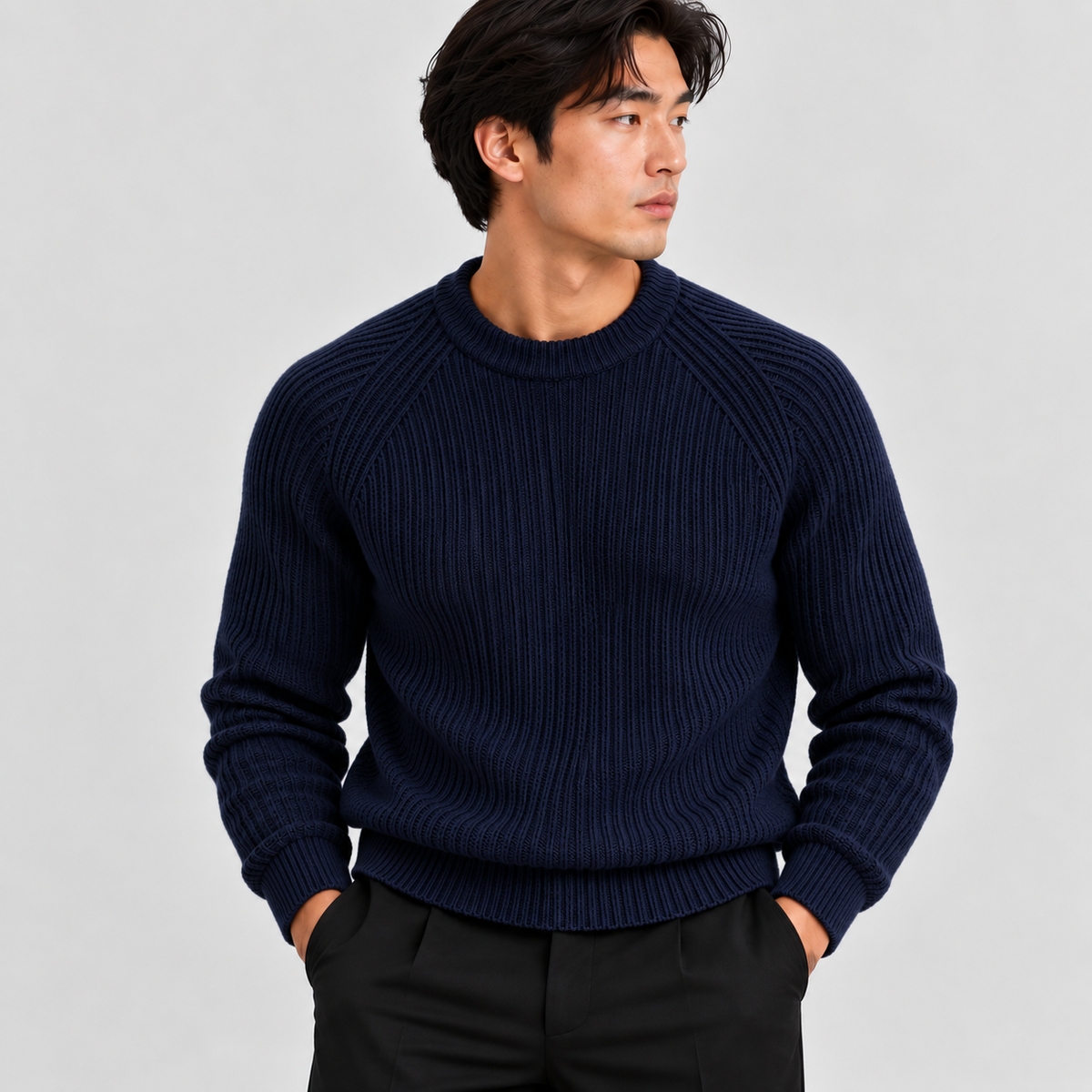 Men's heavyweight fisherman rib knit sweater in navy