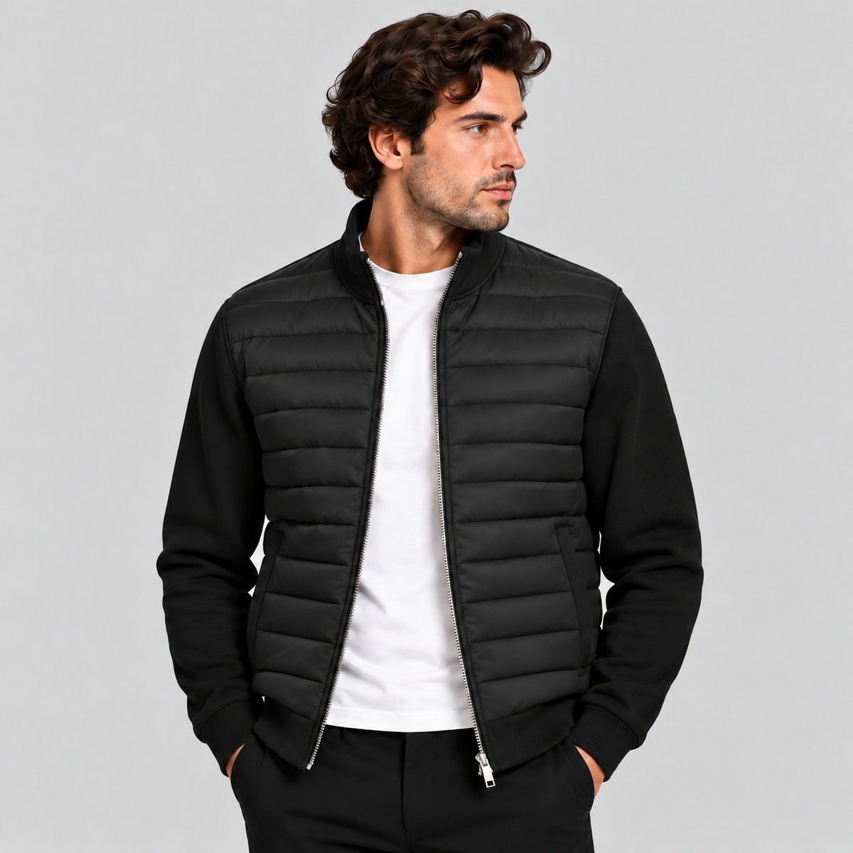 Men's Hybrid Quilted Jacket with Knitted Sleeves