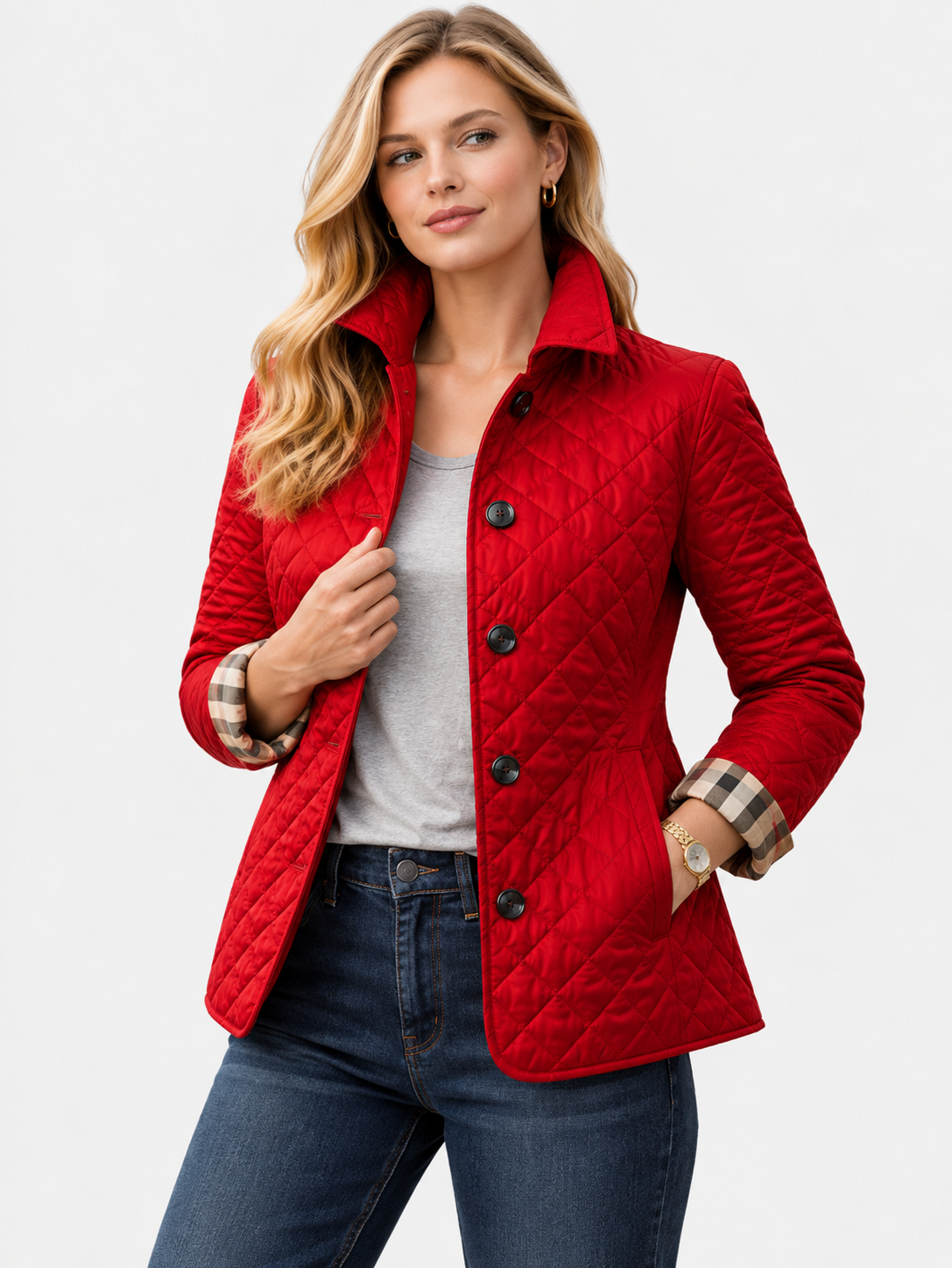 Women’s Quilted Mid-Season Jacket Button Front Lightweight Coat