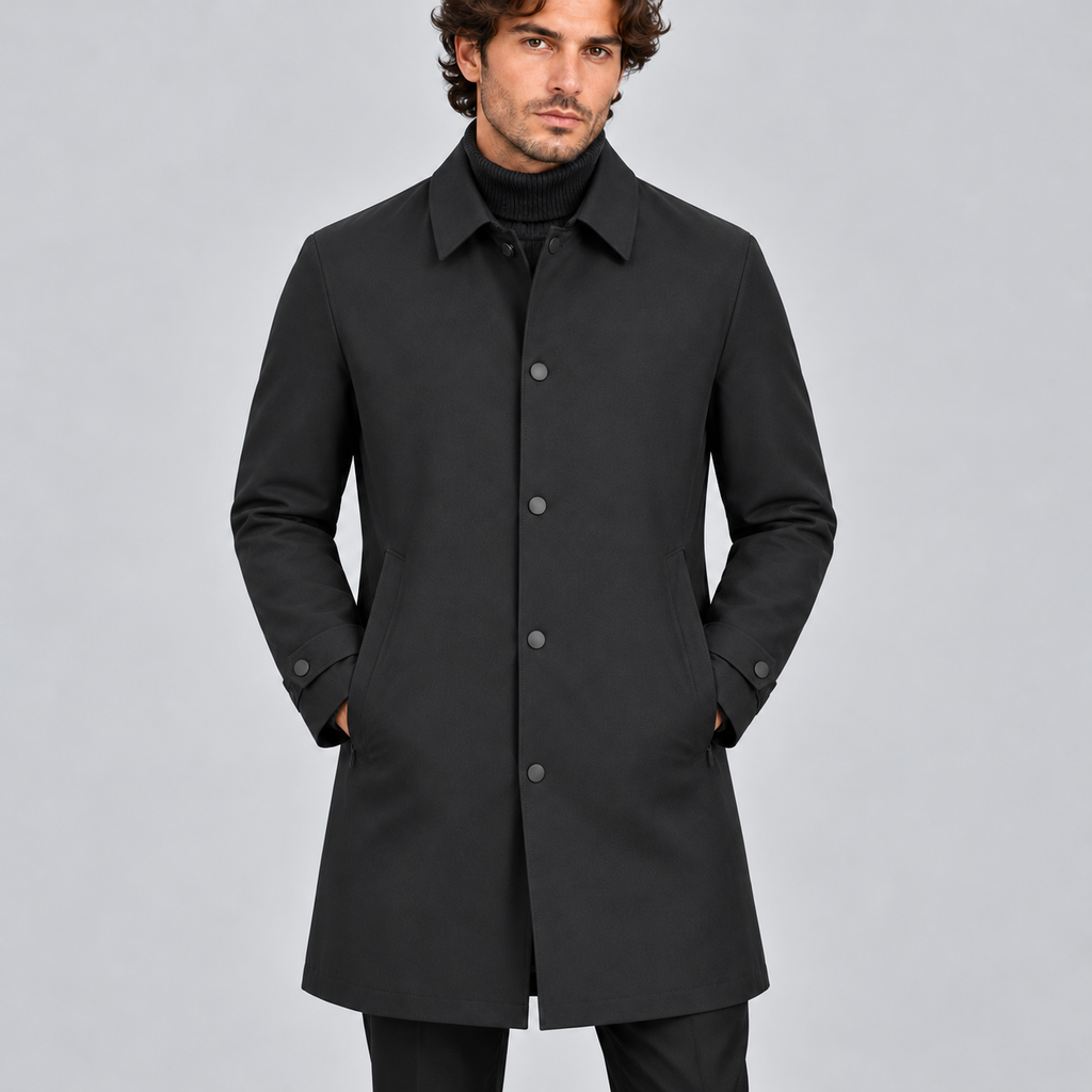 Men's Down-Lined Quilted Mac Coat – Warm Padded Winter Trench, Mid-Length