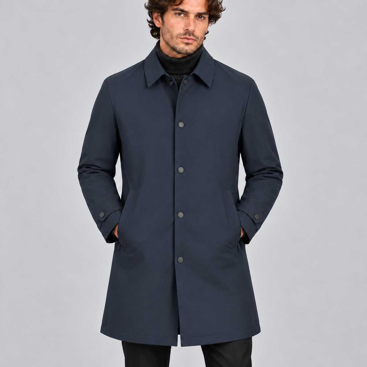 Men's Down-Lined Quilted Mac Coat – Warm Padded Winter Trench, Mid-Length