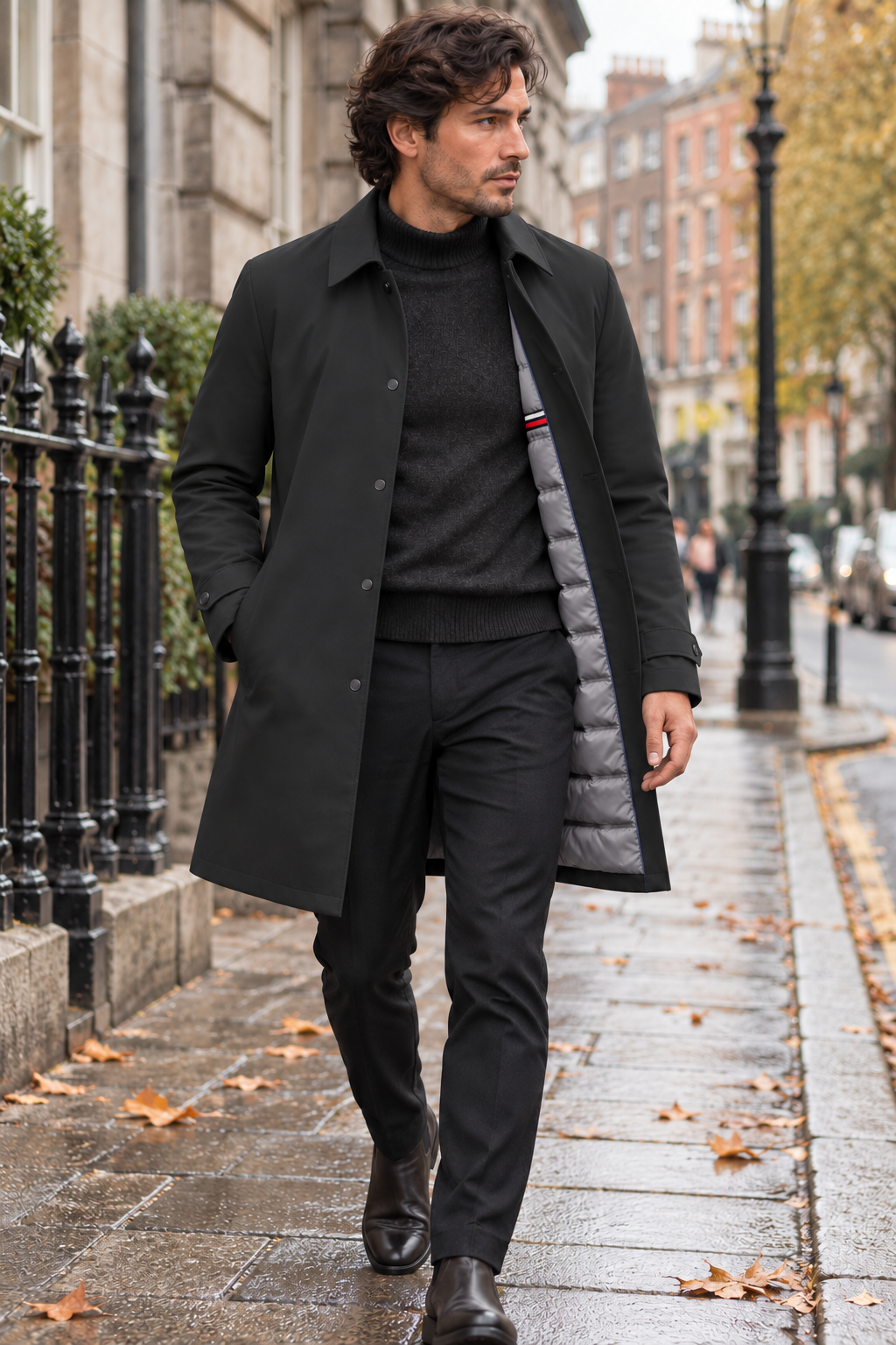 Men's Down-Lined Quilted Mac Coat – Warm Padded Winter Trench, Mid-Length