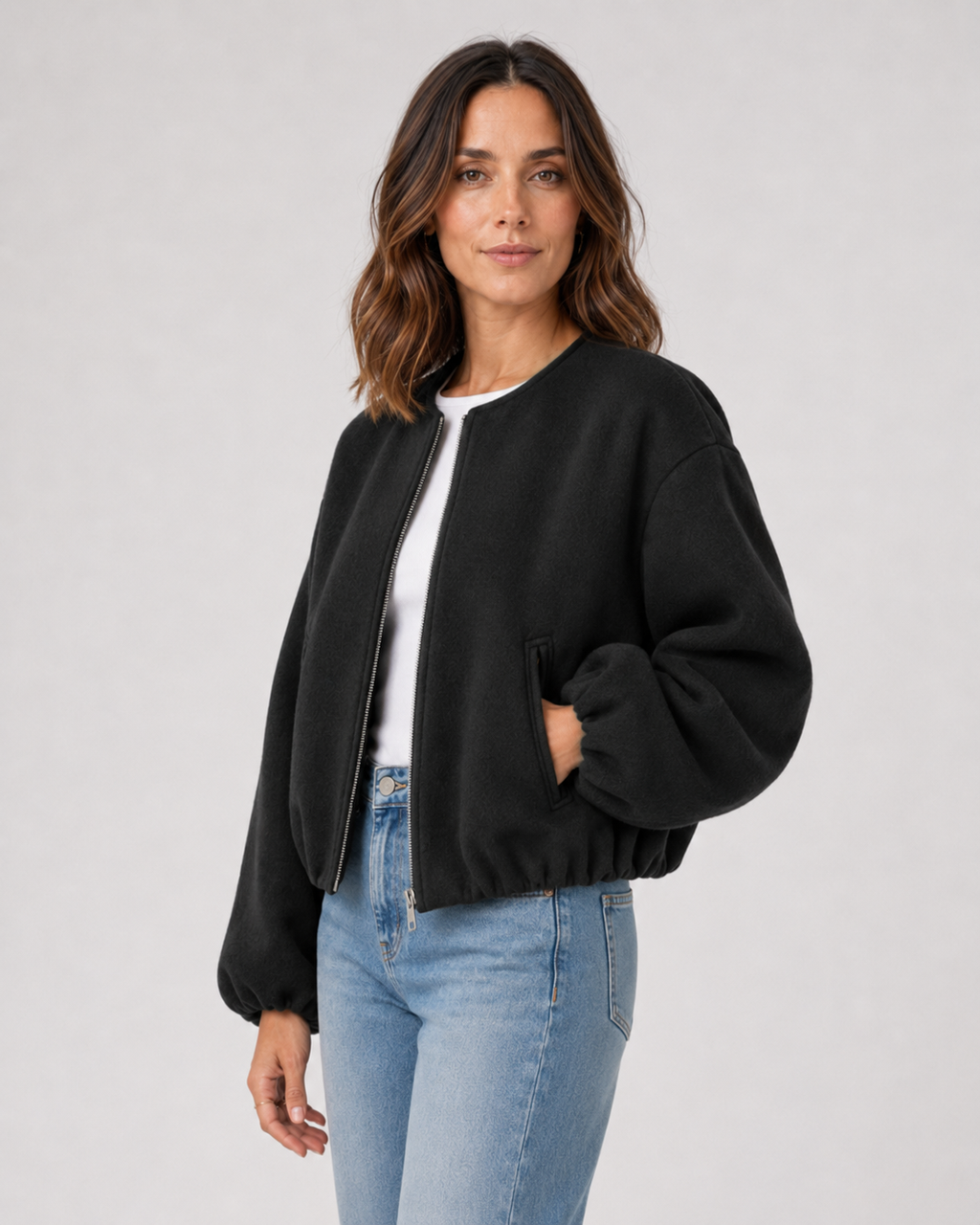Women's Wool-Blend Cropped Bomber Jacket