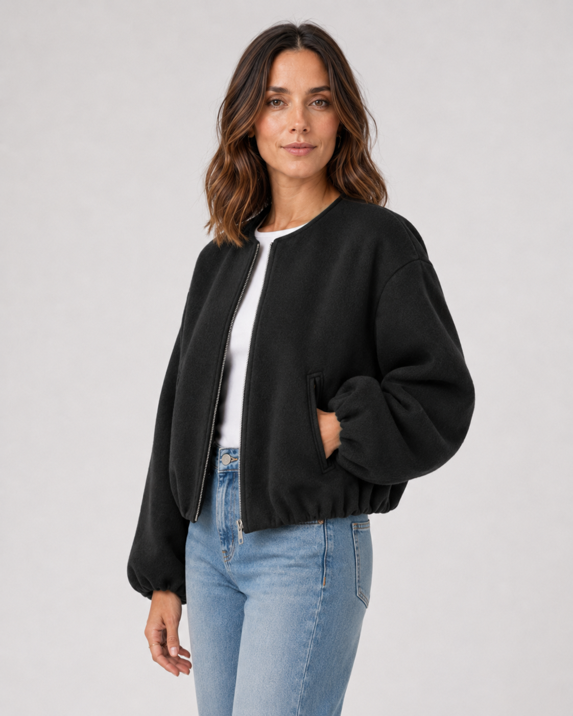 Women's Wool-Blend Cropped Bomber Jacket