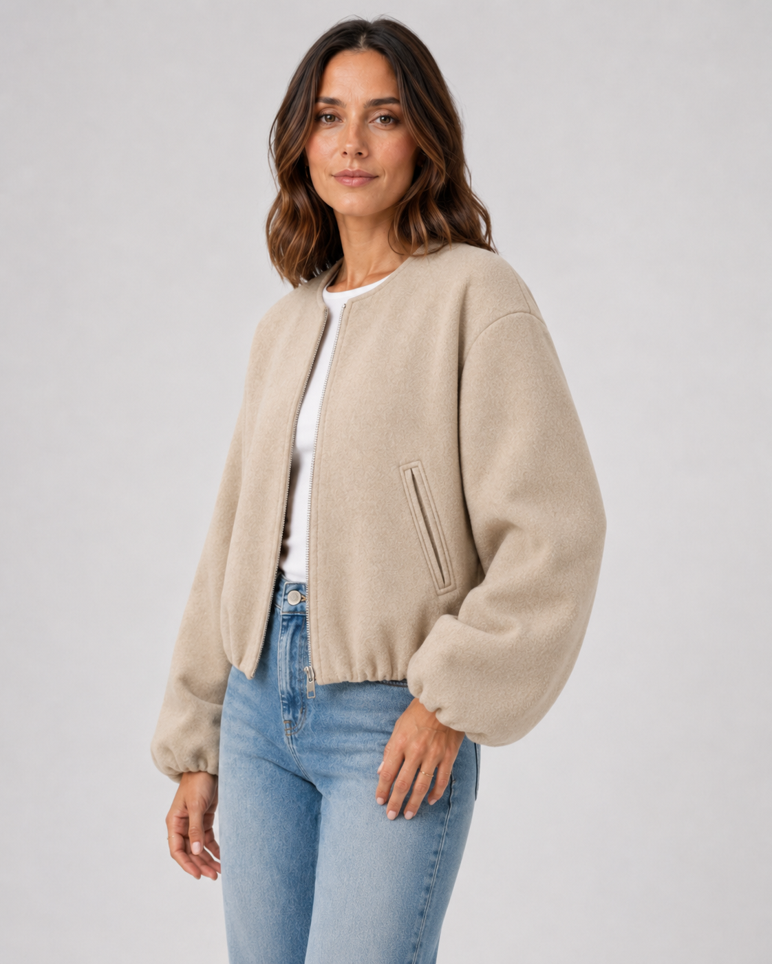 Women's Wool-Blend Cropped Bomber Jacket