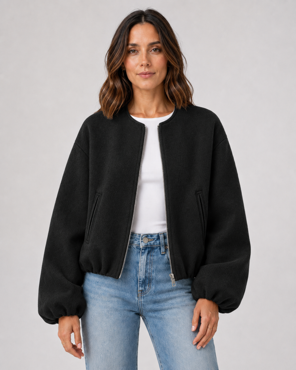 Women's Wool-Blend Cropped Bomber Jacket