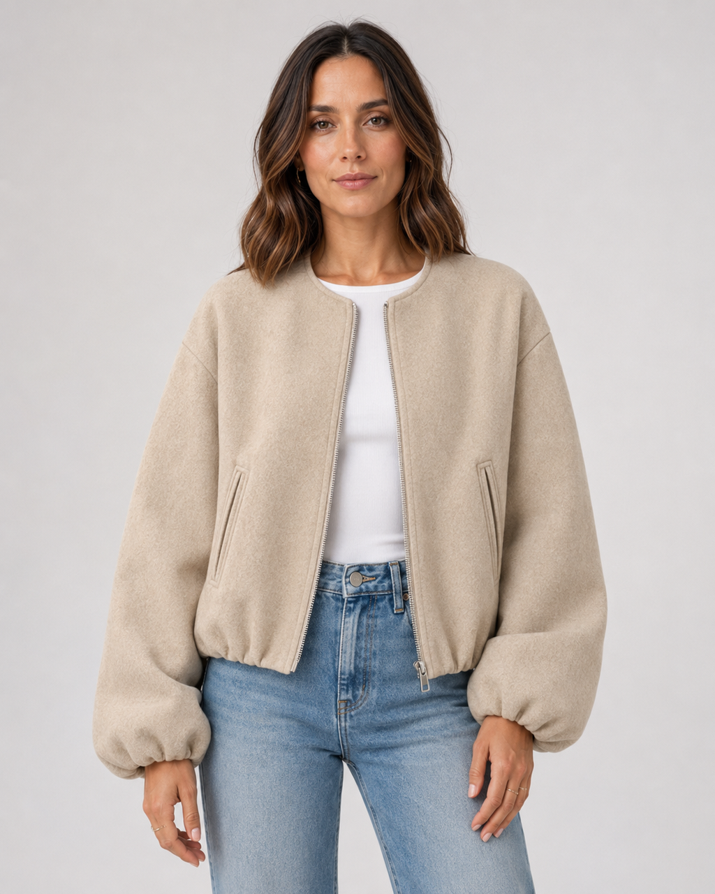 Women's Wool-Blend Cropped Bomber Jacket