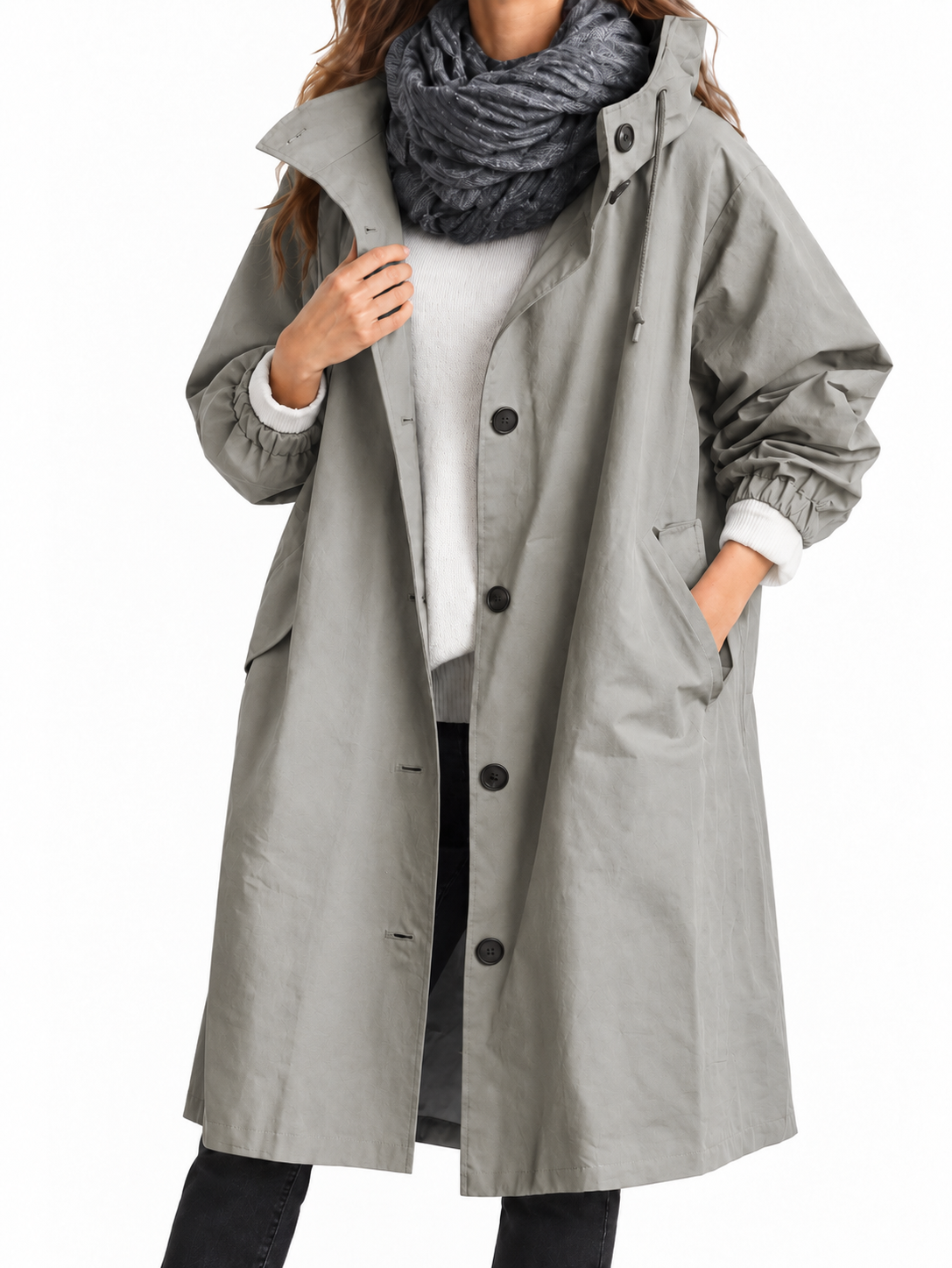 Women's Packable Hooded Raincoat with Button-Front Closure