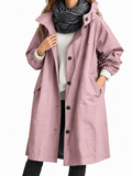 Women's Packable Hooded Raincoat with Button-Front Closure