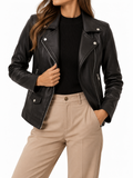 Women’s Chic Long-Sleeve Leather Jacket