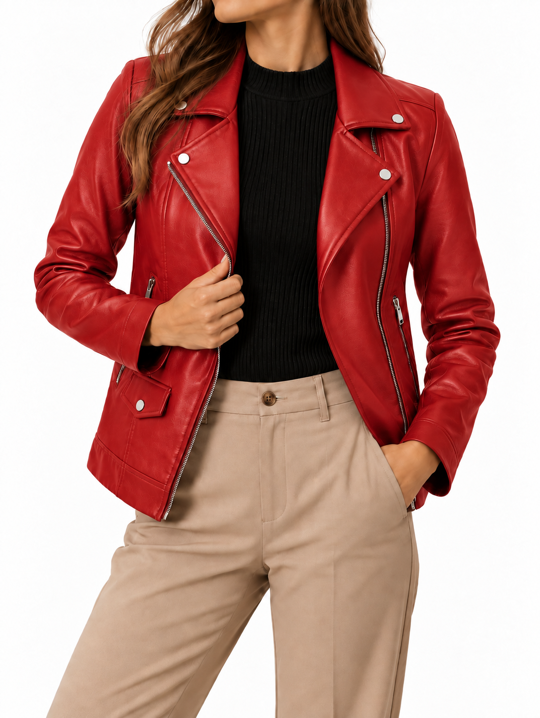 Women’s Chic Long-Sleeve Leather Jacket