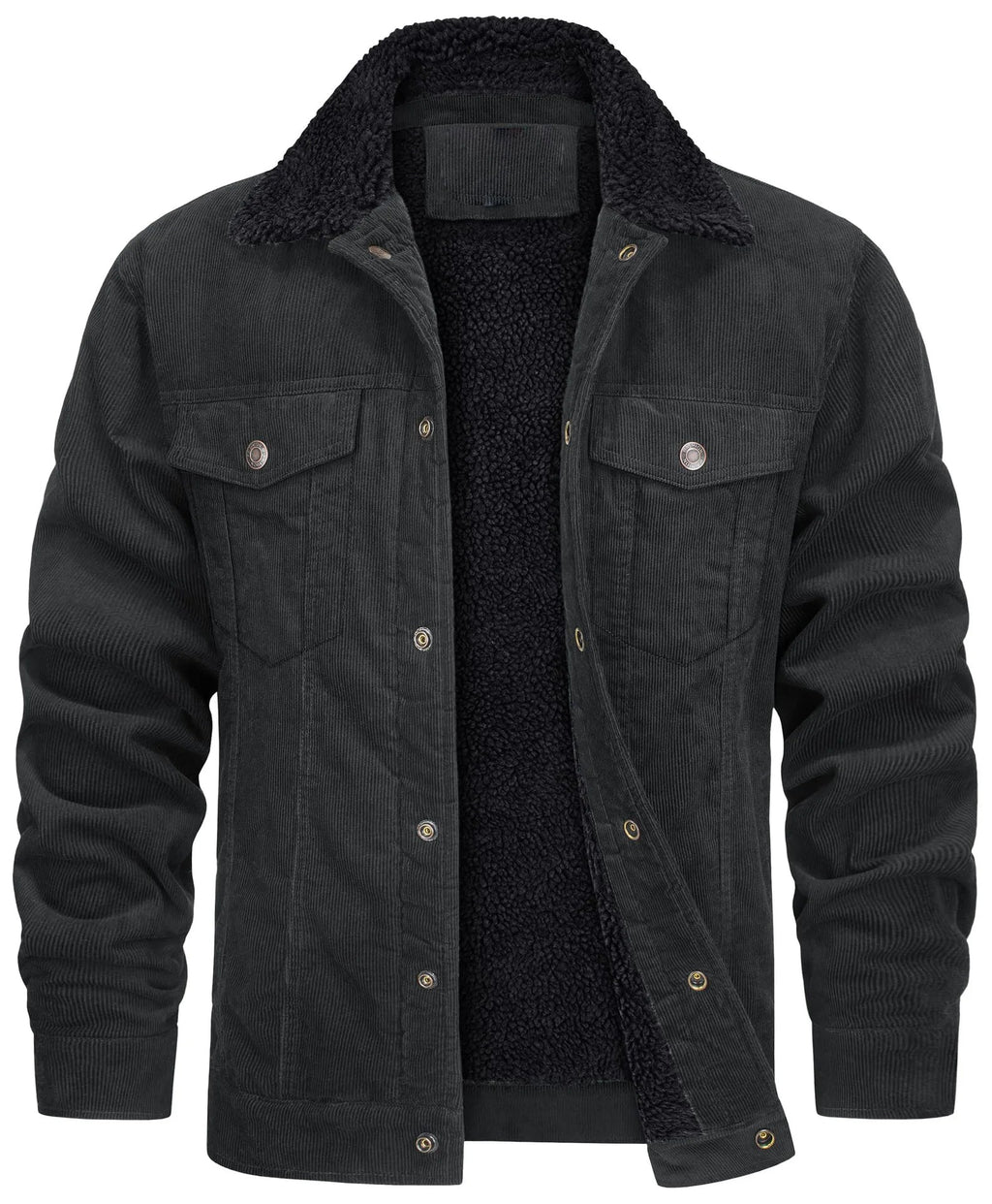 Men's Lined Corduroy Jacket with Sherpa Collar - Black