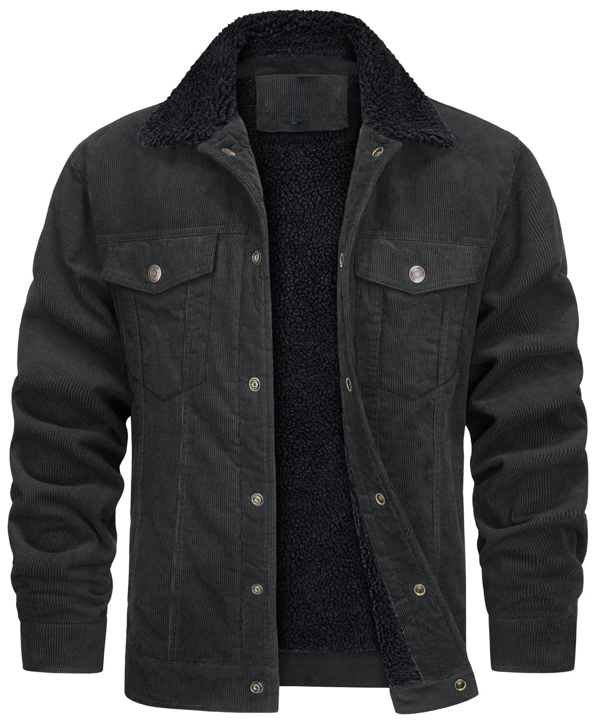 Men's Lined Corduroy Jacket with Sherpa Collar - Black