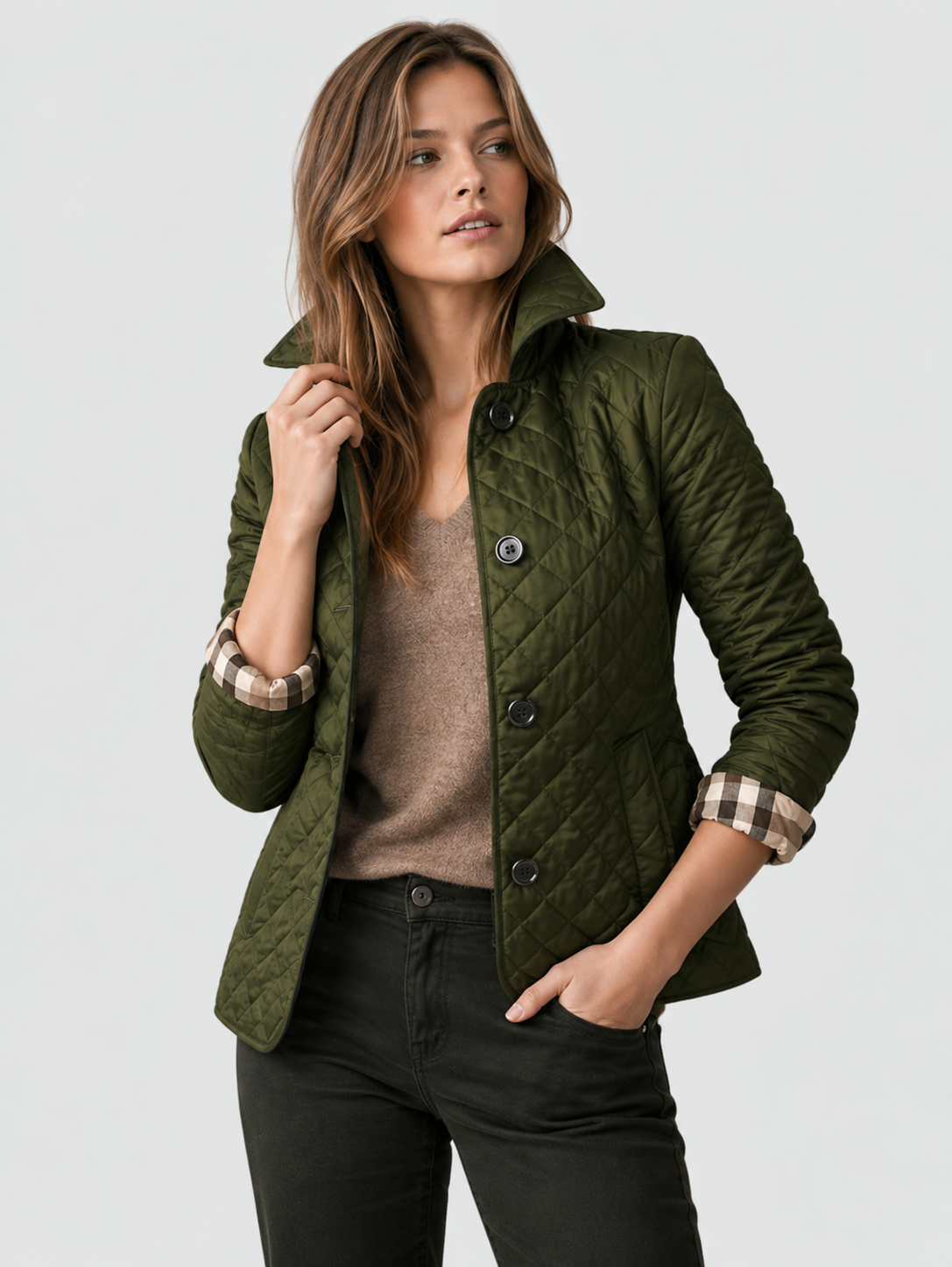 Women’s Quilted Mid-Season Jacket Button Front Lightweight Coat