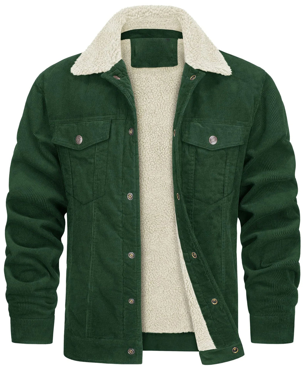Men's Lined Corduroy Jacket with Sherpa Collar - Green
