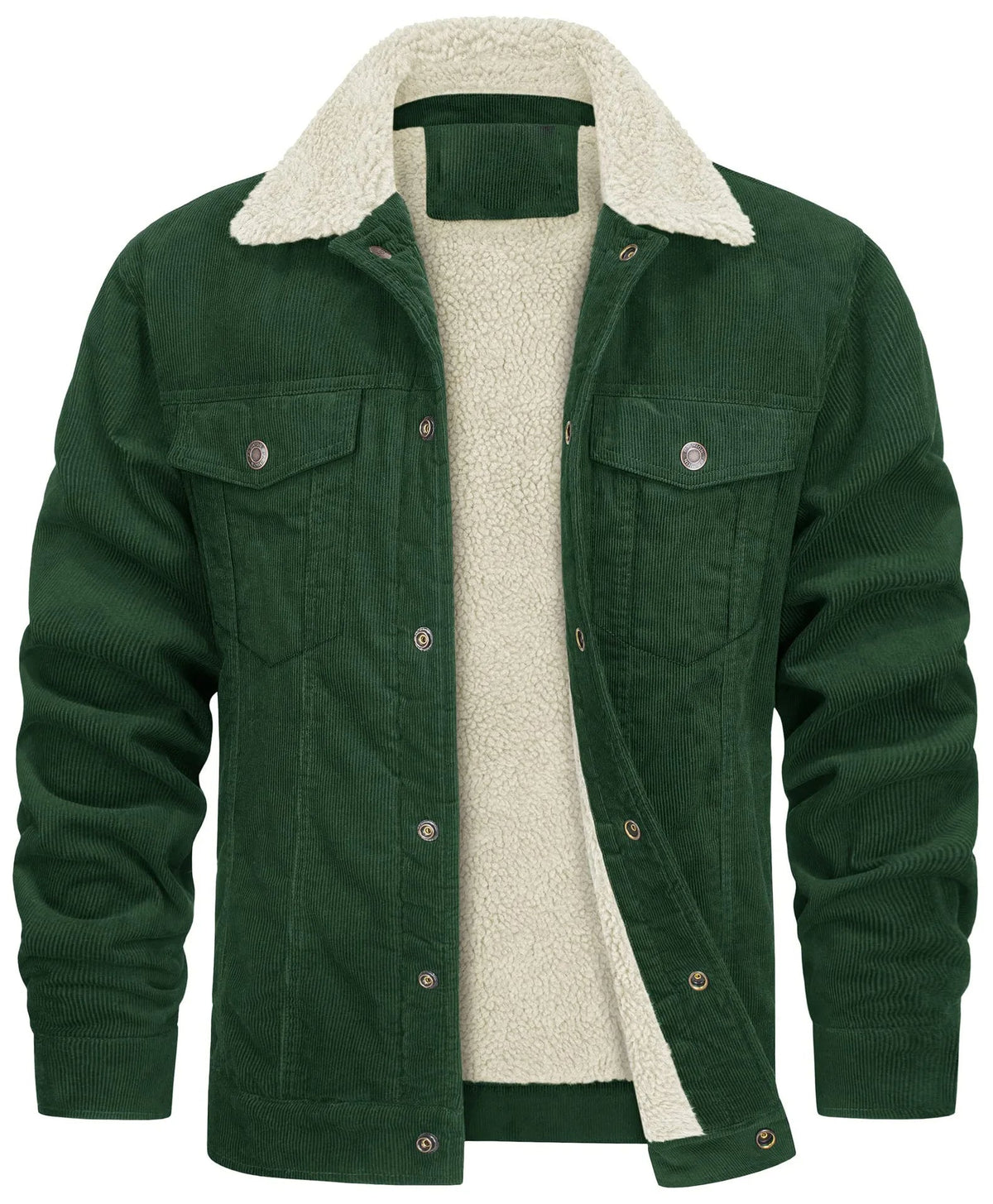 Men's Lined Corduroy Jacket with Sherpa Collar - Green