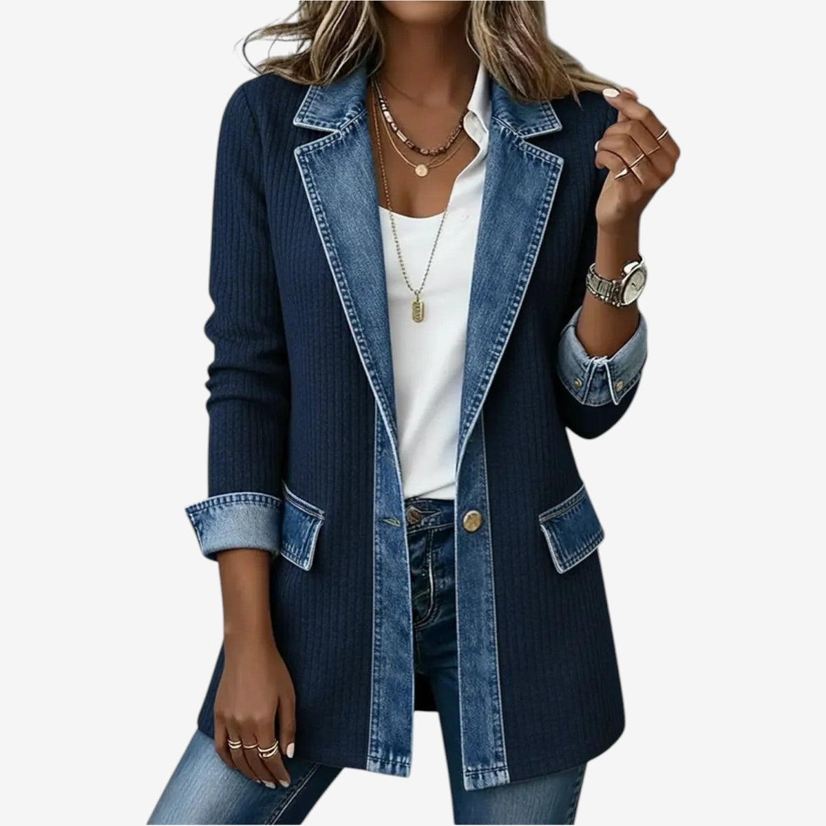 Women's Layered-Collar Knit & Denim-Look Jacket