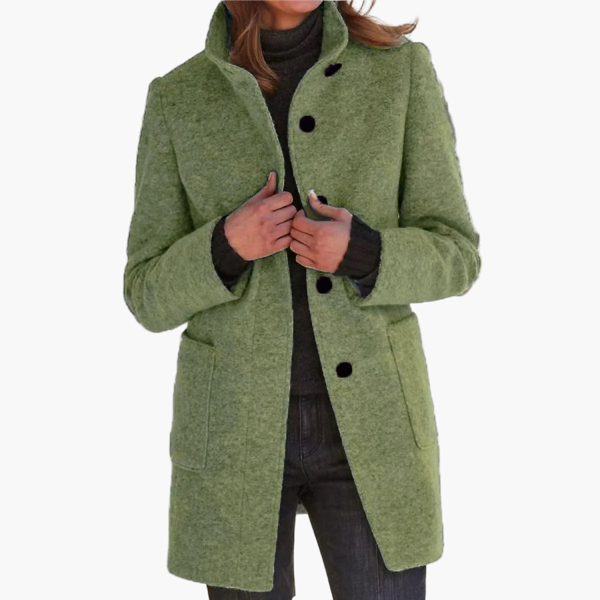 Women's Classic Straight Coat with Stand Collar