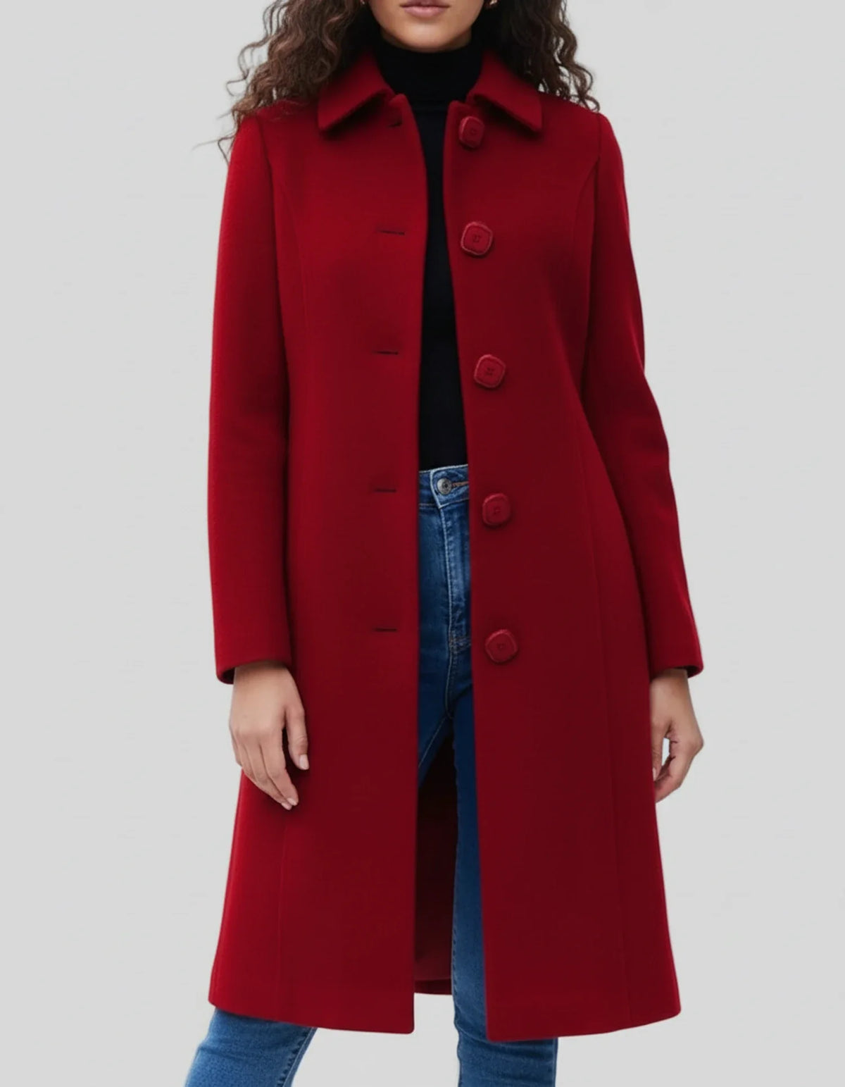 Women's Single-Breasted Fit and Flare Winter Coat - Dark Red