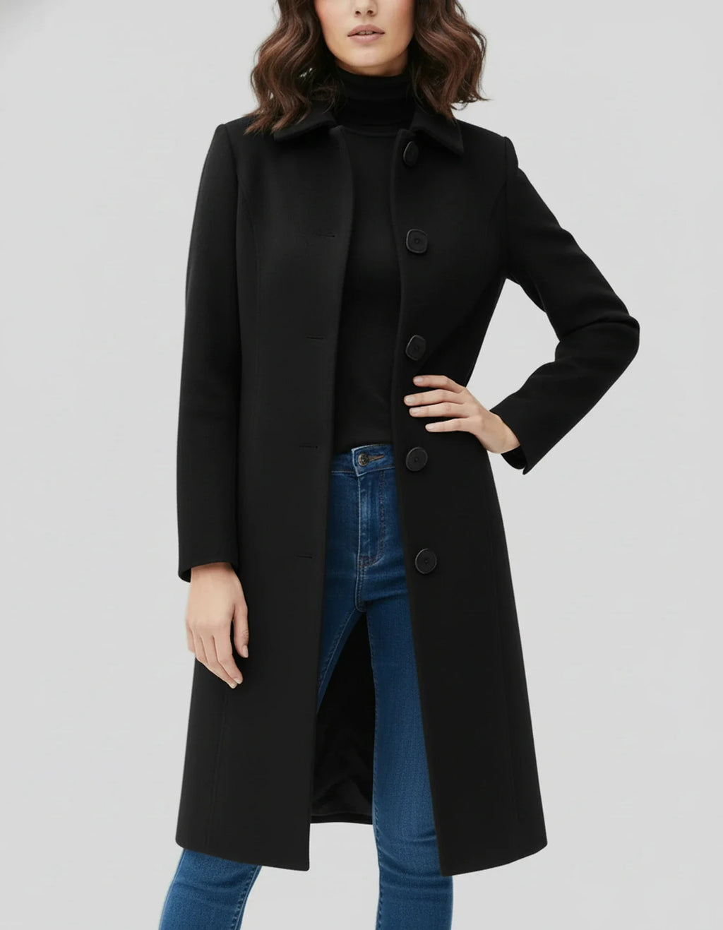 Women's Single-Breasted Fit and Flare Winter Coat - Black detail