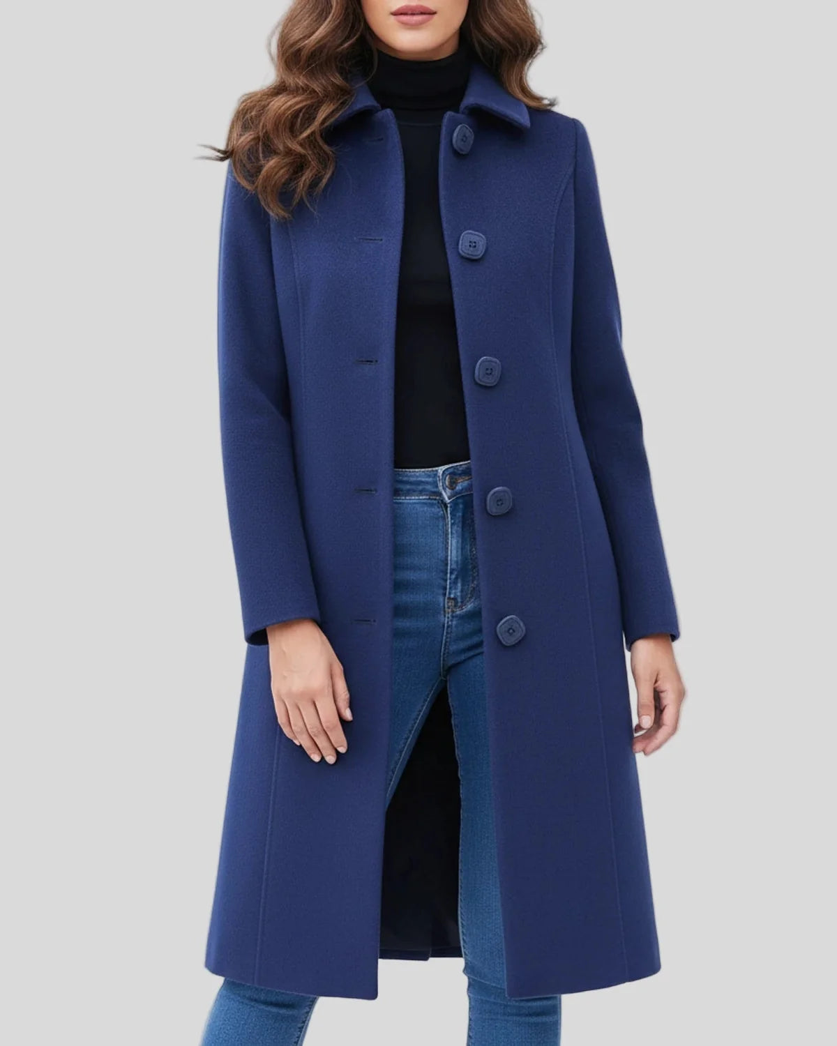 Women's Single-Breasted Fit and Flare Winter Coat - Dark Blue