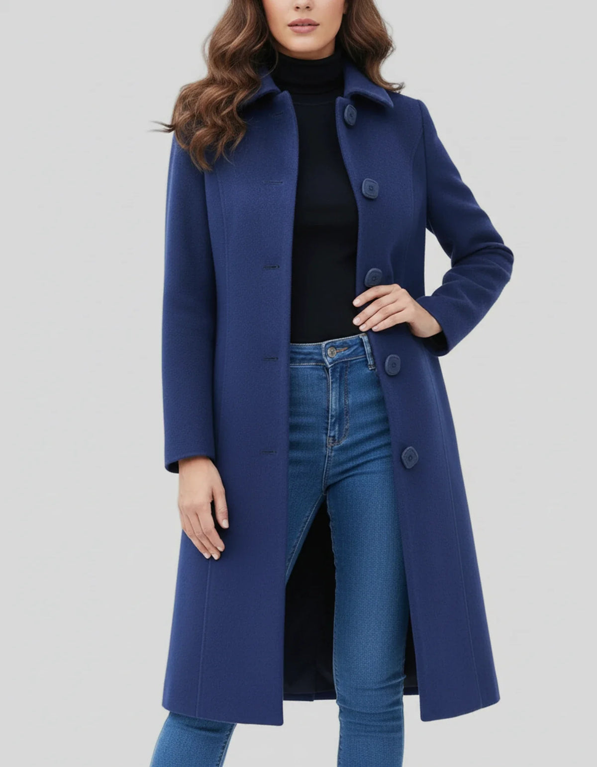 Women's Single-Breasted Fit and Flare Winter Coat - Dark Blue detail