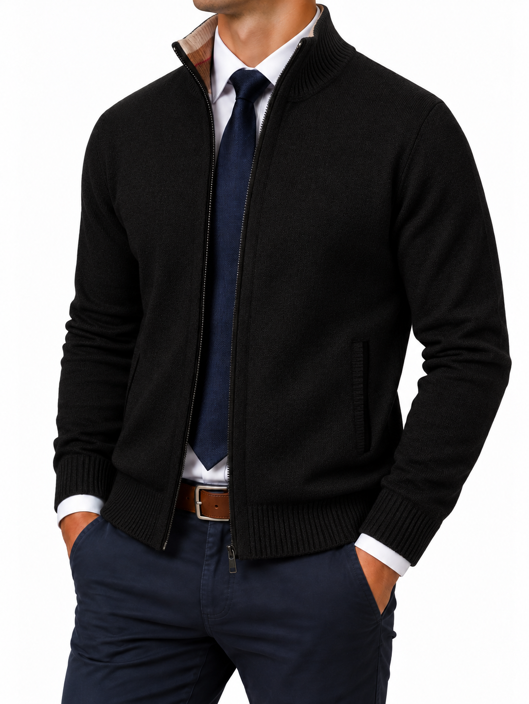 Men’s Classic Zip-Up Cardigan Sweater – Timeless Knit Jacket for Effortless Smart-Casual Style