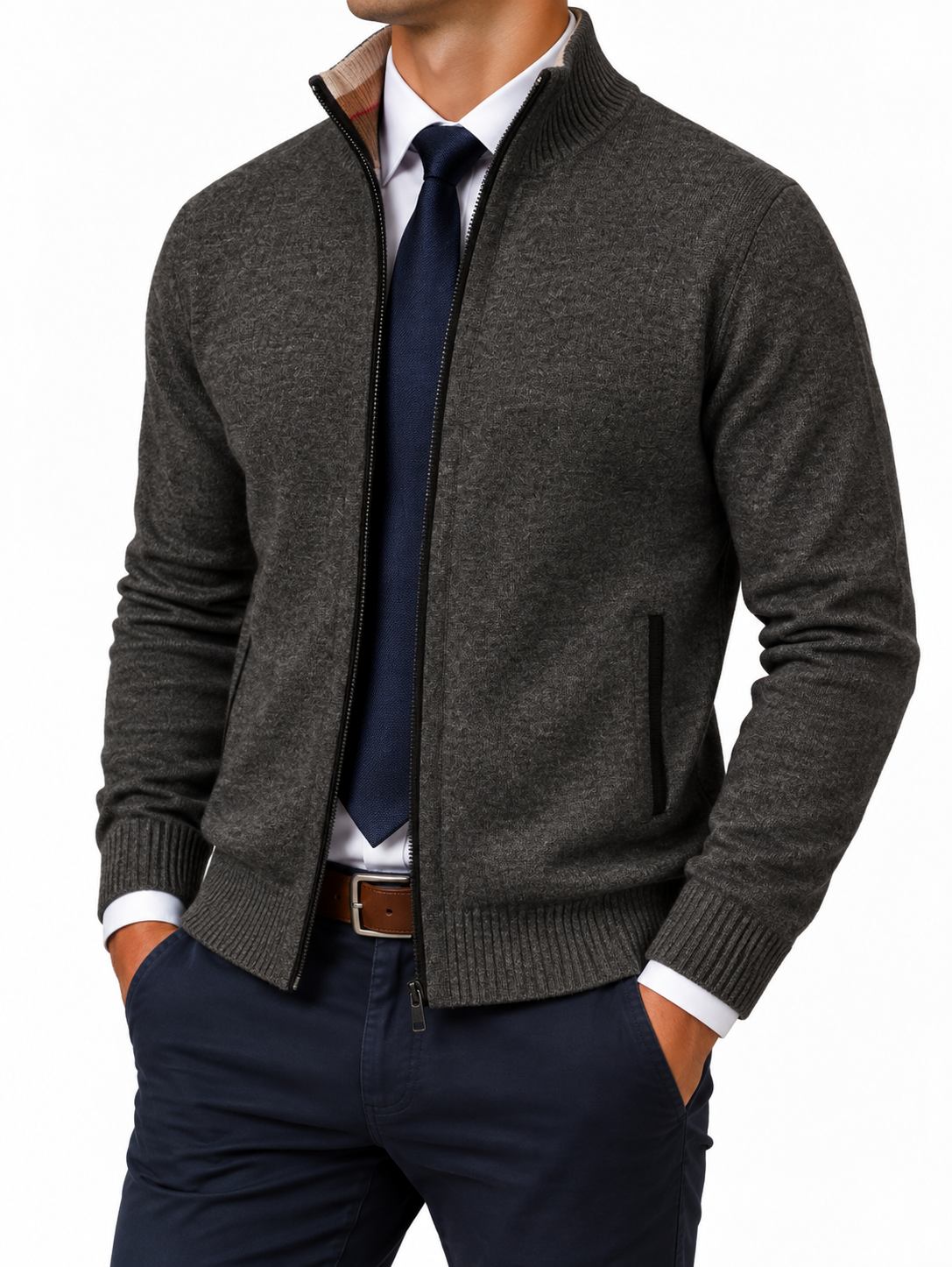 Men’s Classic Zip-Up Cardigan Sweater – Timeless Knit Jacket for Effortless Smart-Casual Style