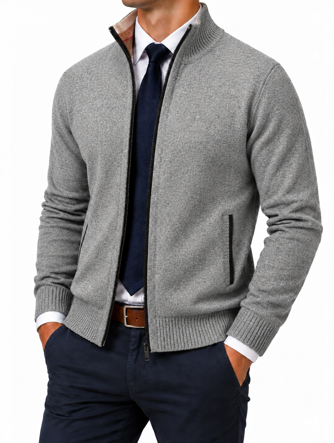 Men’s Classic Zip-Up Cardigan Sweater – Timeless Knit Jacket for Effortless Smart-Casual Style