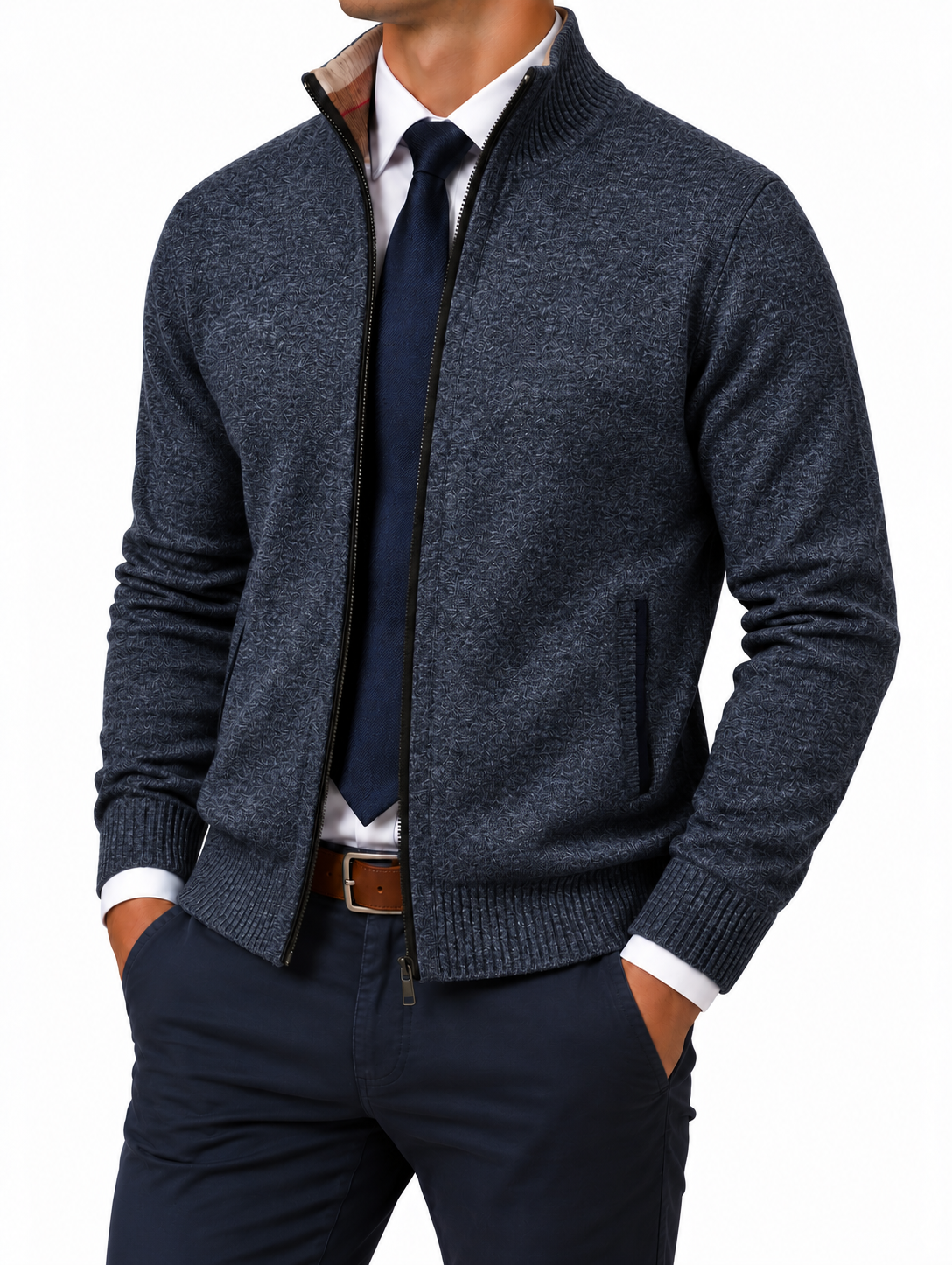 Men’s Classic Zip-Up Cardigan Sweater – Timeless Knit Jacket for Effortless Smart-Casual Style