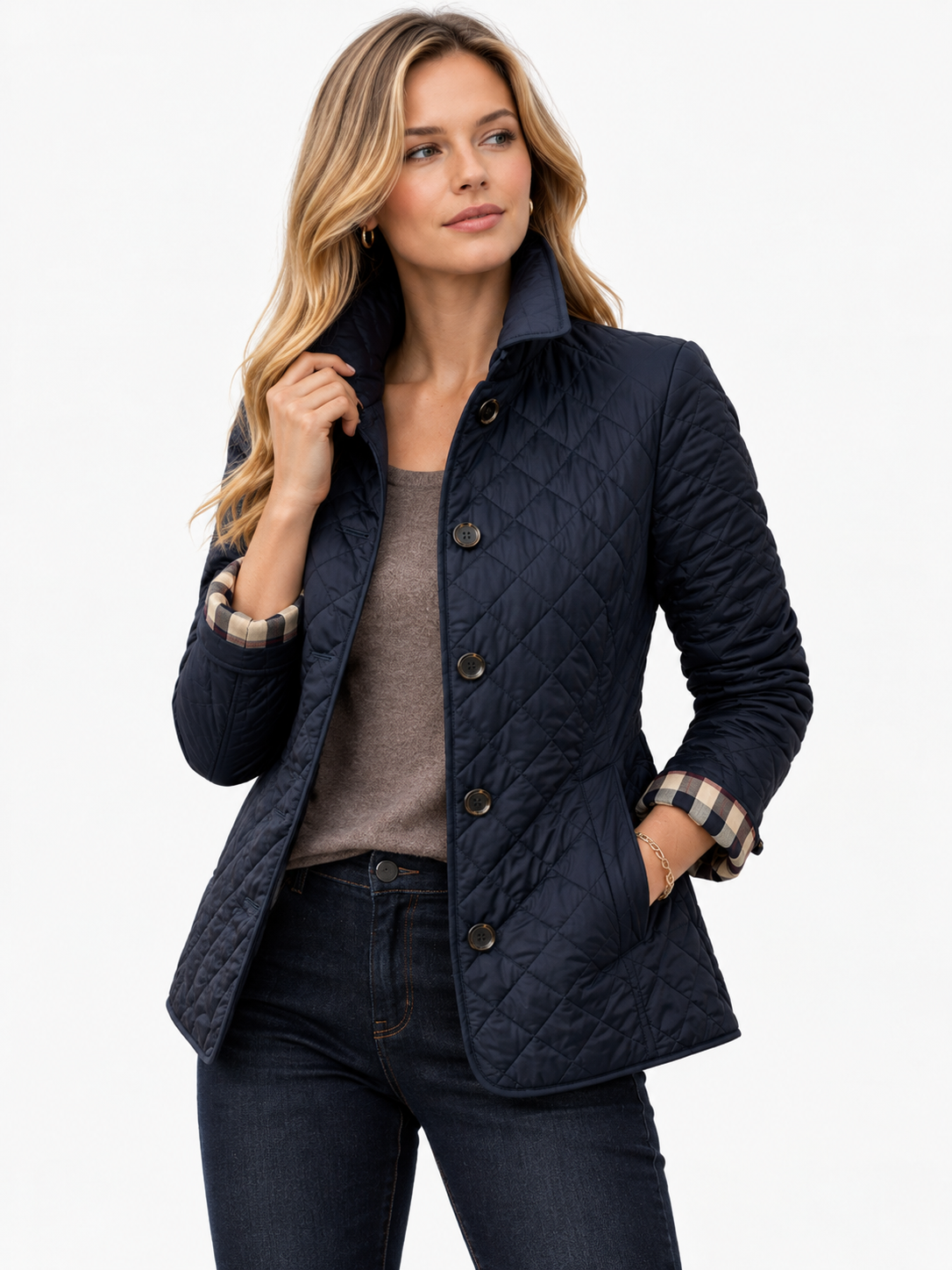 Women’s Quilted Mid-Season Jacket Button Front Lightweight Coat