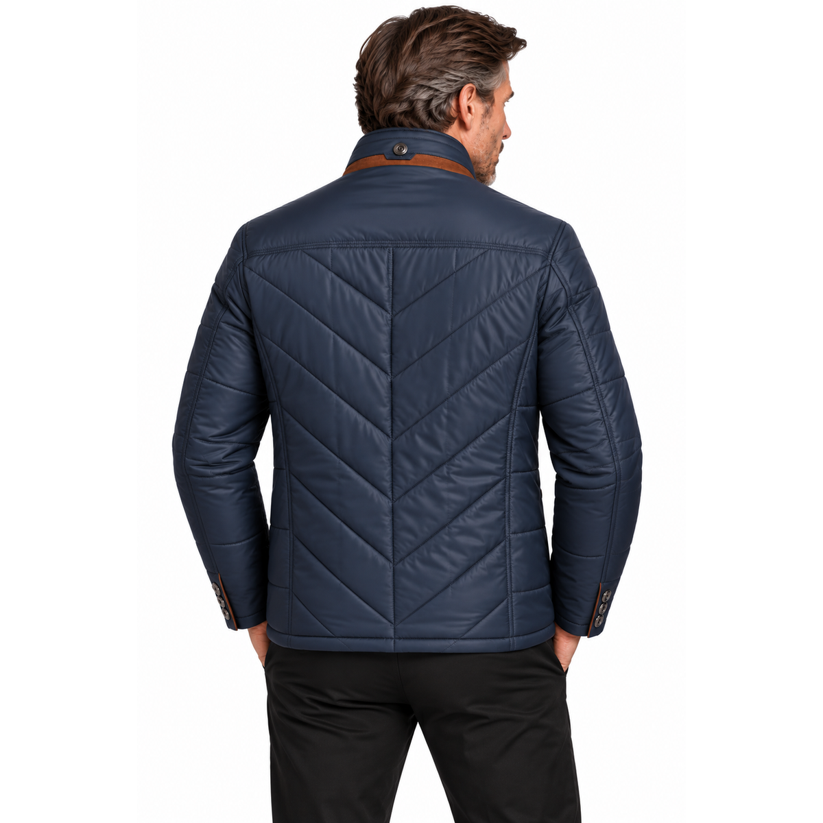 Men's Quilted Zip-Up Jacket with Stand Collar