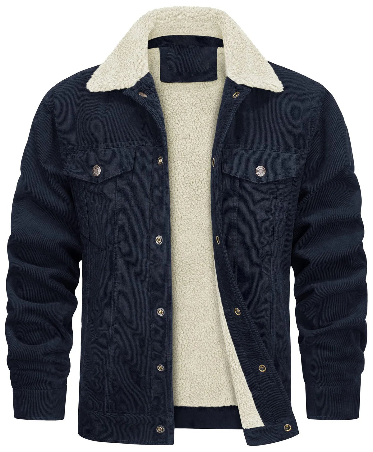 Men's Lined Corduroy Jacket with Sherpa Collar - Navy