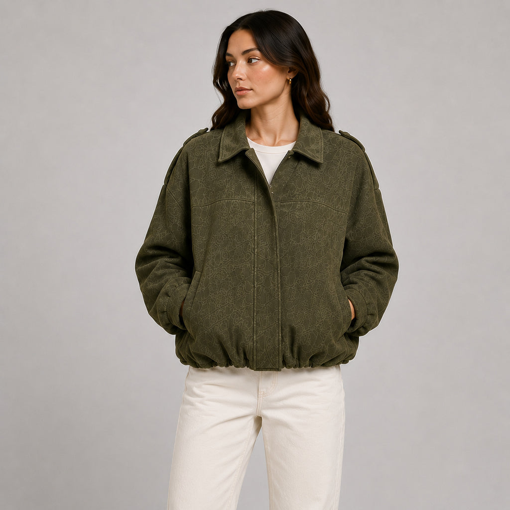 Women's Faux Suede Collared Bomber Jacket