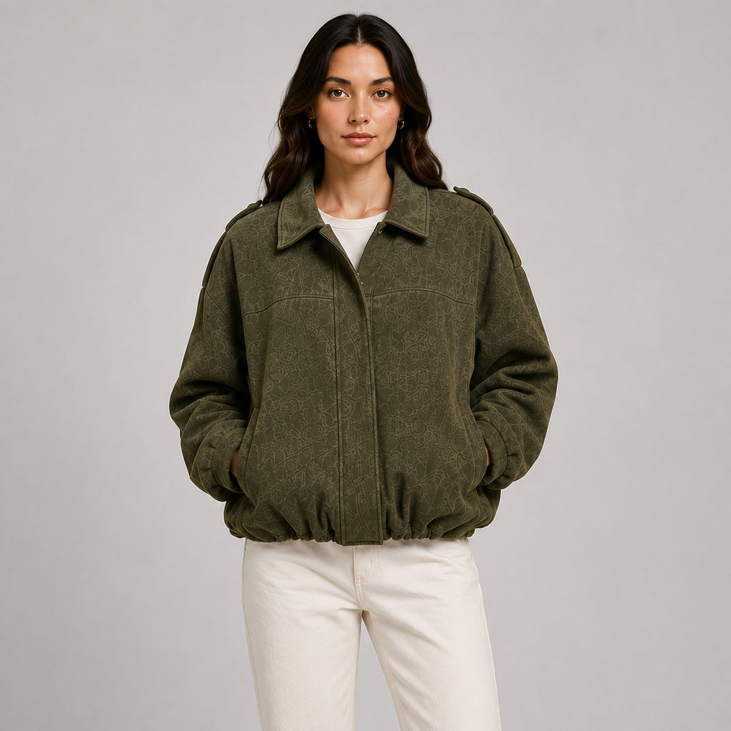 Women's Faux Suede Collared Bomber Jacket