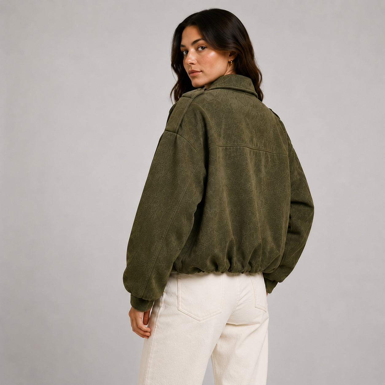 Women's Faux Suede Collared Bomber Jacket