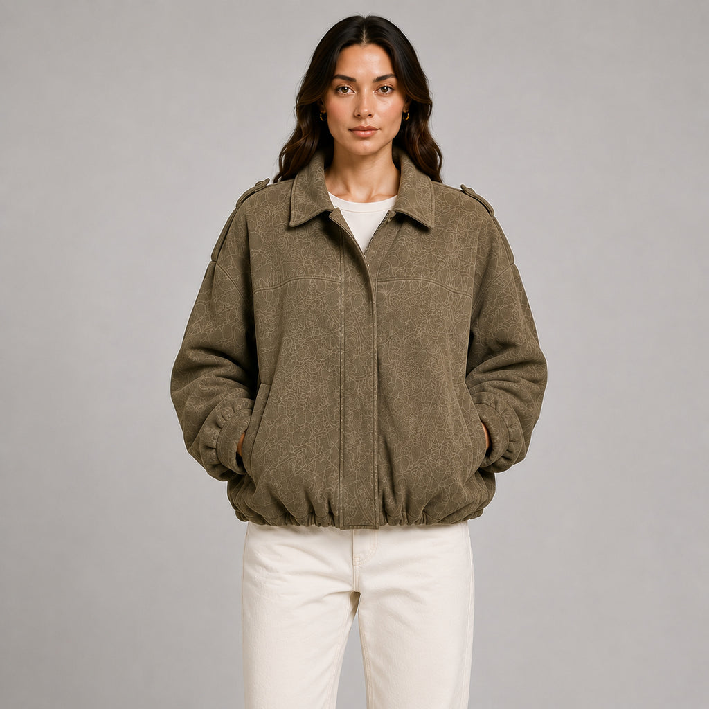 Women's Faux Suede Collared Bomber Jacket