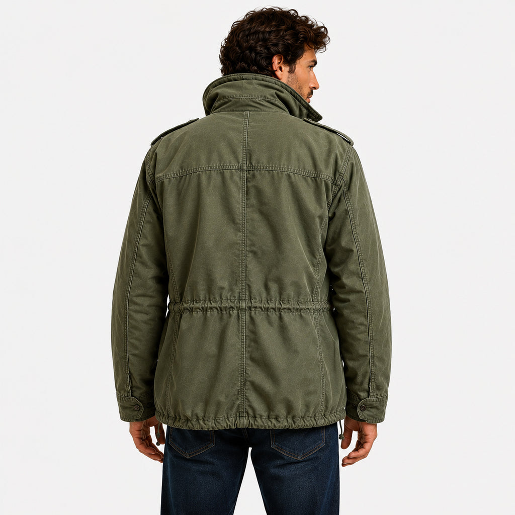 Men's Vintage Military Jacket with Hidden Hood