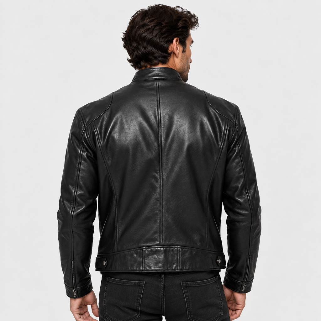 Men's Leather Jacket with Stand-Up Collar - product detail