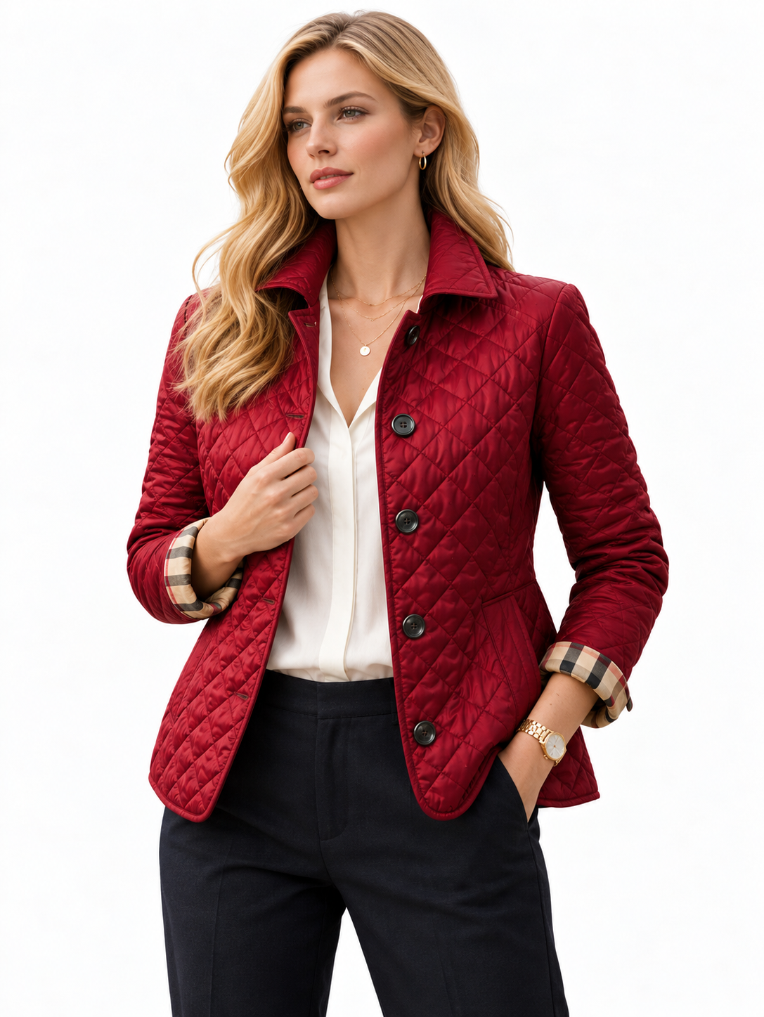 Women’s Quilted Mid-Season Jacket Button Front Lightweight Coat